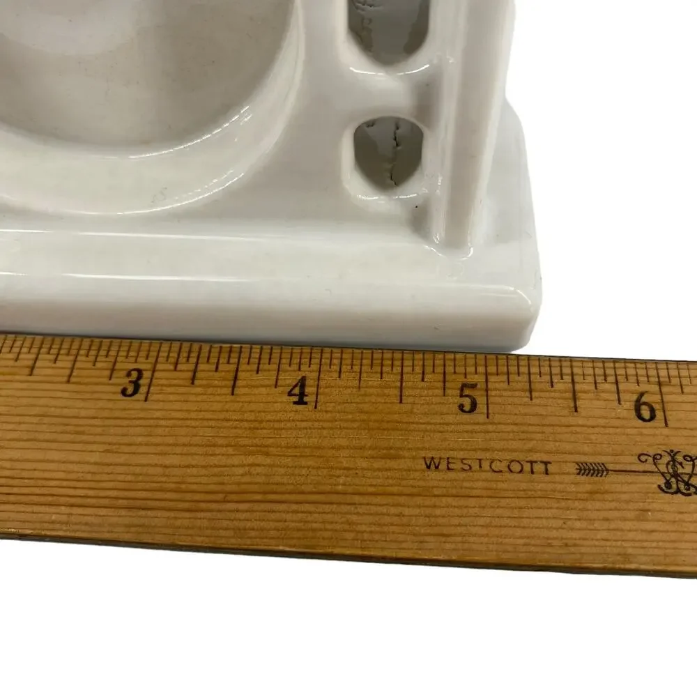 Vintage Ceramic 6-Slot Toothbrush and Cup Holder Wall Mount Antique Bath Reno